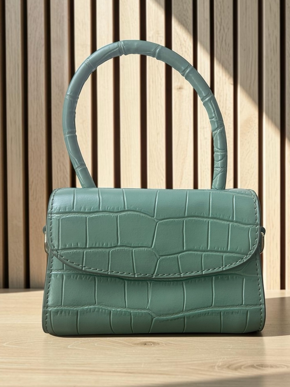 Sage Green Croc Embossed Mini Top Handle Crossbody Bag
